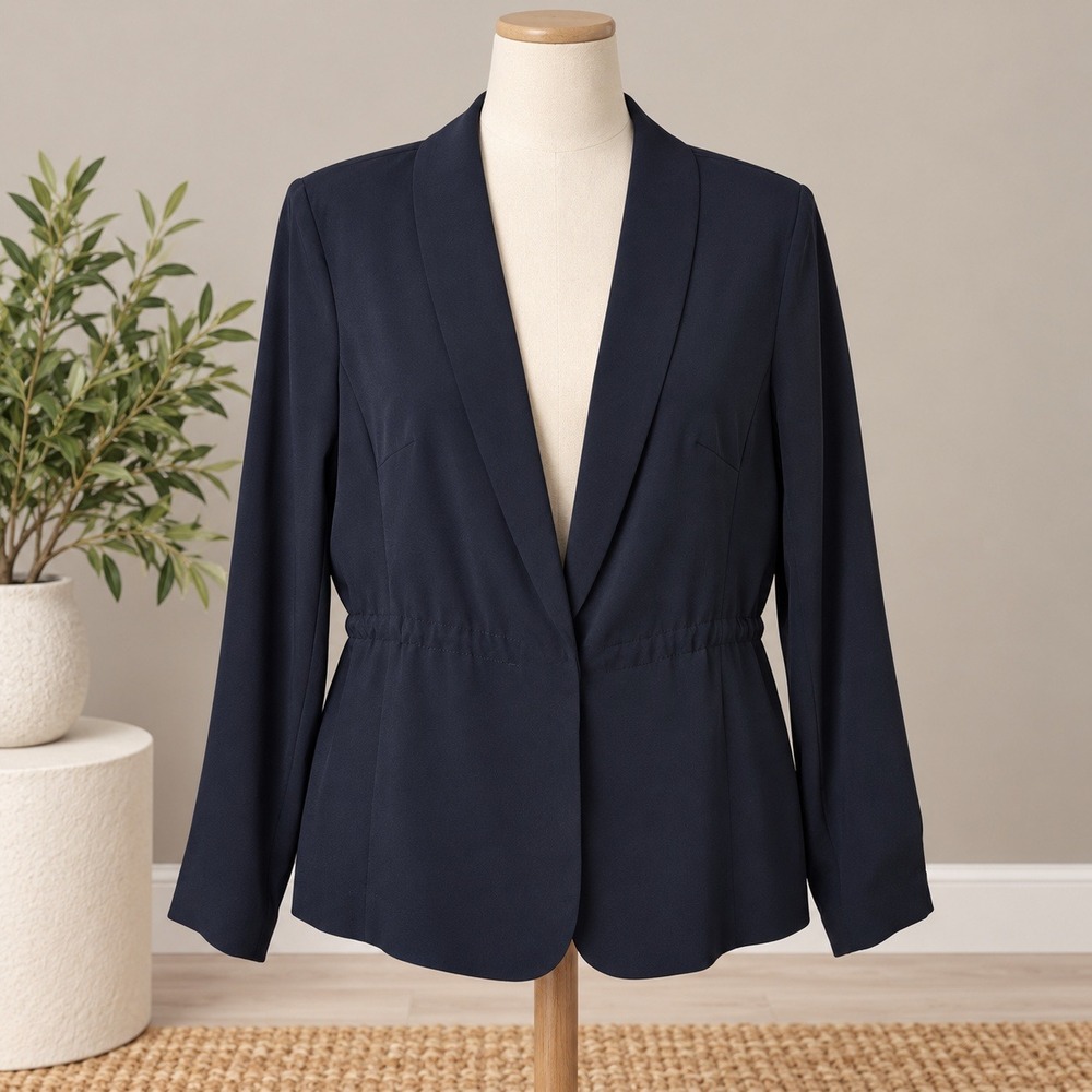 Forever 21 Contemporary Blazer Black Cinched Waist Shawl Collar Sz M Career Wear